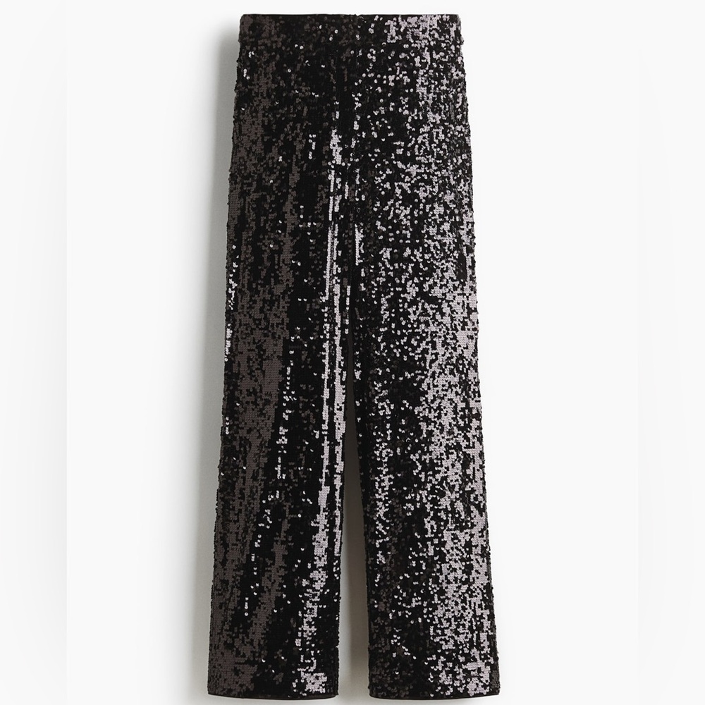 H&M Black Sequin Wide Leg Pants